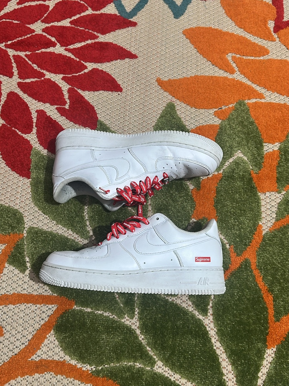 Supreme White Kids Sneakers with Red Laces and Logo